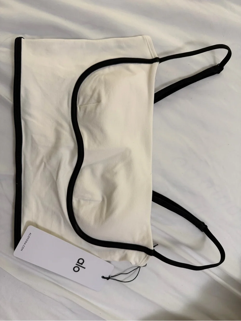 ALO Yoga Cream Crop Brami with Black Trim